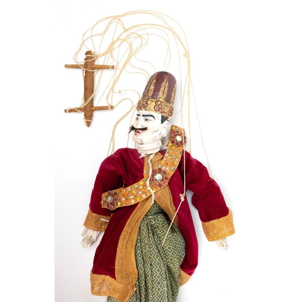 Vintage Traditional Marionette Puppet With Intricate Costume & Mustache